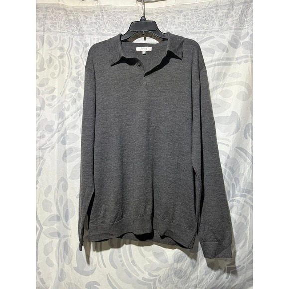 Turnbury CollaredSweater Men's L Extra Fine Merino Wool V-Neck Pullover Grey - Picture 1 of 9